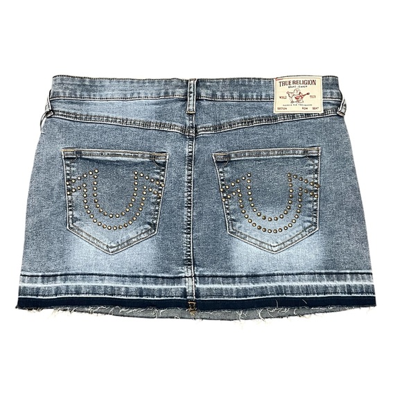 True Religion Light Mellow Wash Denim Studded Cotton Mini Skirt Size: 30 - Picture 3 of 9